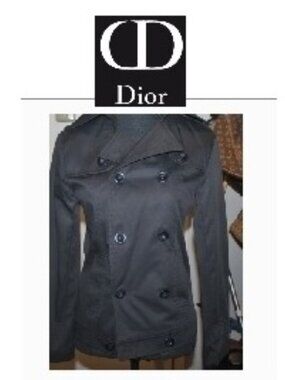 Auth Black DIOR Cotton Cropped Pea Coat Jackey Sz M